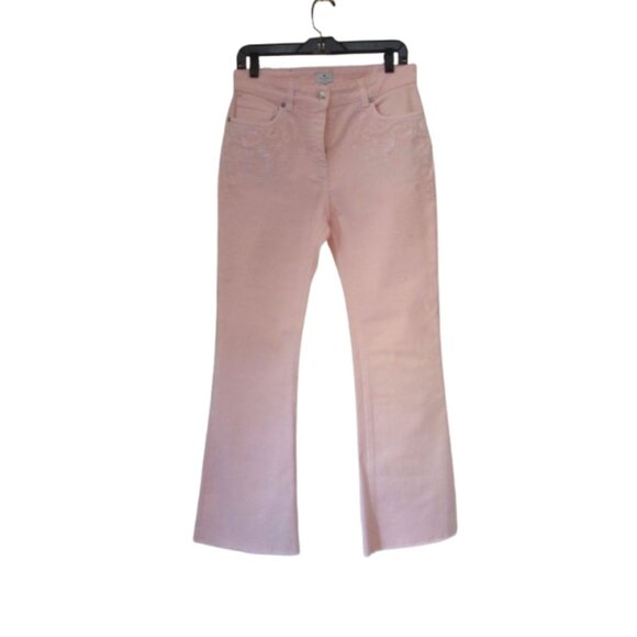 Etro Italian Pale Pink High Rise Wide Leg Embroidered Jeans Size 29